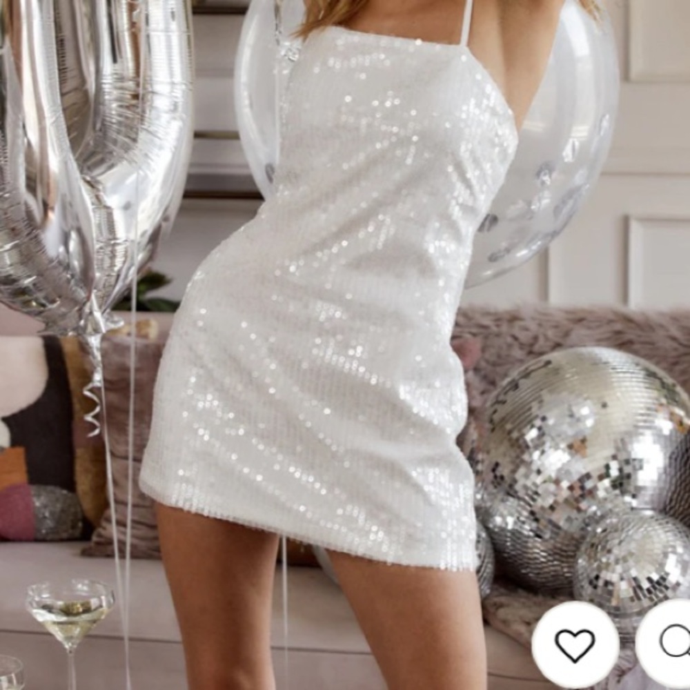 12th Tribe Emmy White Sequin Micro Mini Dress